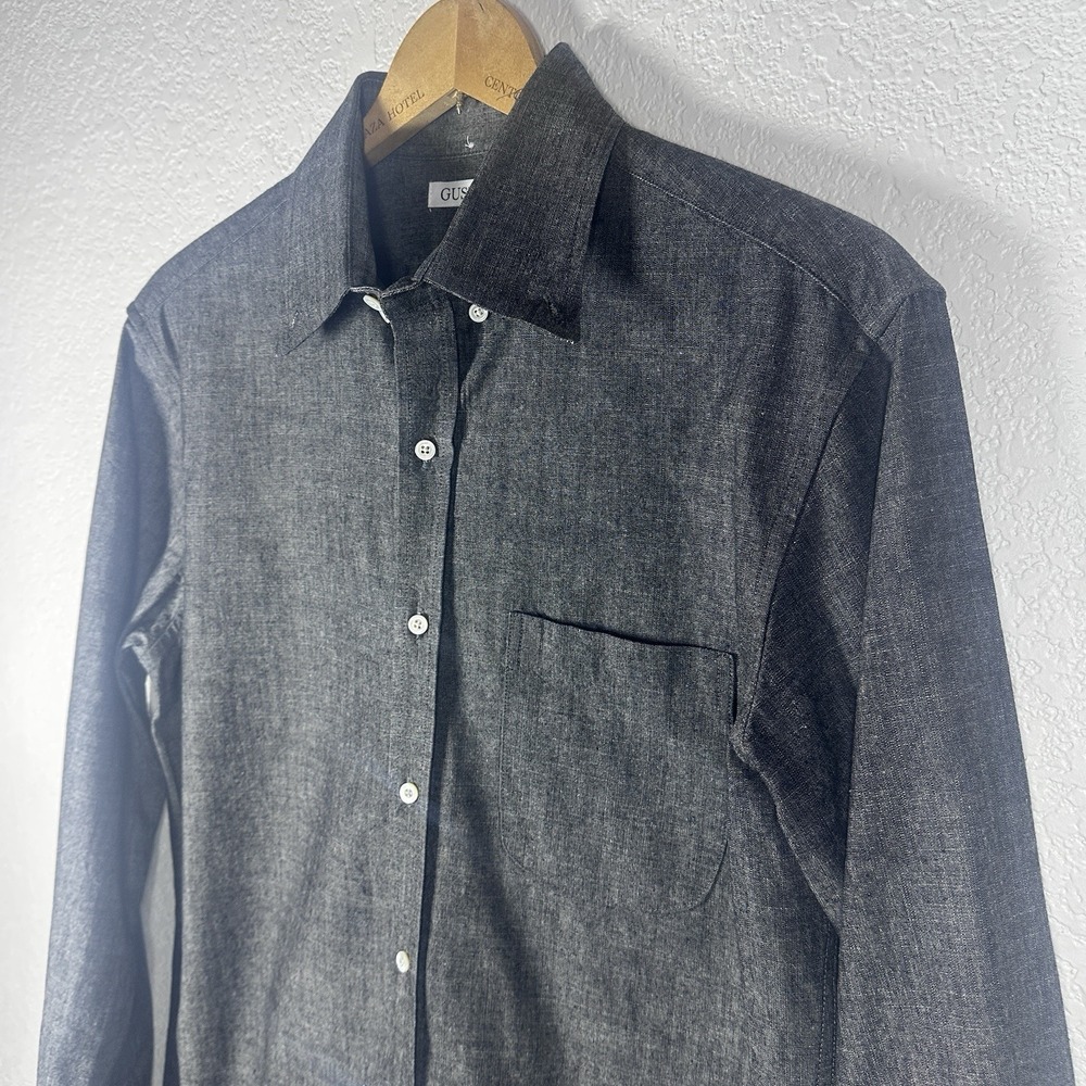 Gustin Charcoal Gray Black Chambray Oxford Shirt 100% Cotton Made USA Large